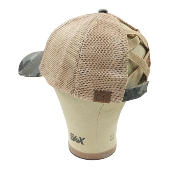 C C Exclusives Distressed Camo Ponytail Mesh Strapback Cap Baseball Hat - Picture 12 of 13